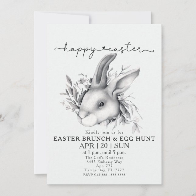 Feliz Bunny Easter Brunch & Egg Hunt Invitación (Anverso)