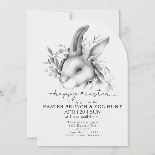 Feliz Bunny Easter Brunch & Egg Hunt Invitación (Anverso)