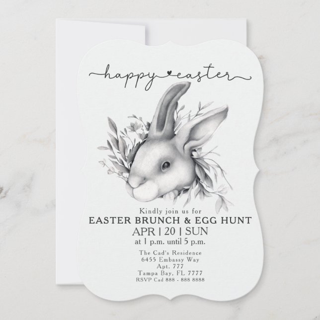 Feliz Bunny Easter Brunch & Egg Hunt Invitación (Anverso)