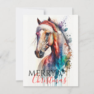 Feliz caballo de Navidad en la tarjeta de felicita