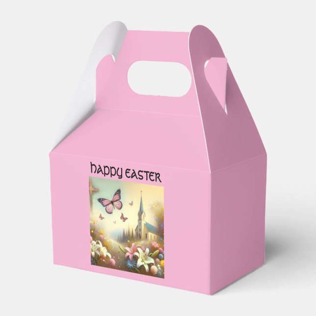 FELIZ caja de favores de Pascua en rosa (Front Side)