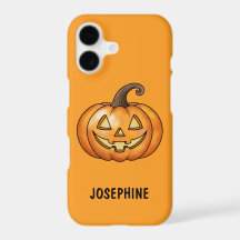 Feliz calabaza de dibujos animados naranja con nom
