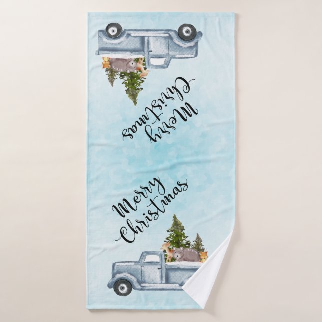 Feliz Camión de Navidad con animales comestibles (Toalla de baño)