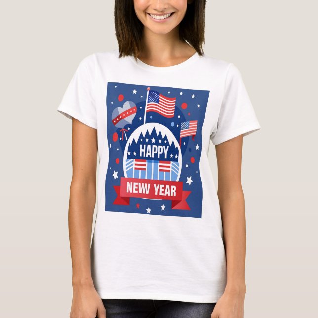 FELIZ CAMISETA DE AÑO NUEVO DE UNA MUJER EN EEUU (Anverso)