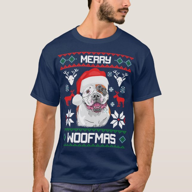 Feliz camiseta del navidad de Woofmas del bulldog (Anverso)