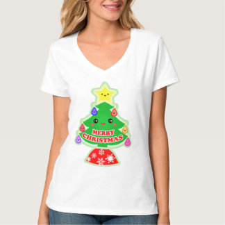 Feliz camiseta linda de Kawaii del árbol de