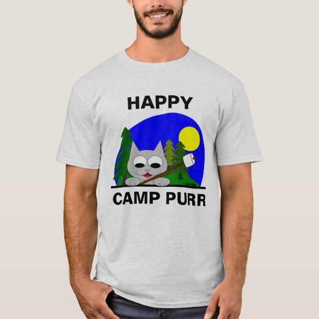 Feliz Camp Purr Camper Cat Graciosa Camiseta (Anverso)