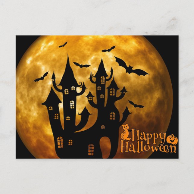 Feliz Castillo de Halloween y postal completa de l (Anverso)