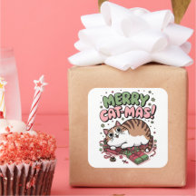 ¡Feliz Cat-mas! Pegatina Cuadrado de Navidades Cua