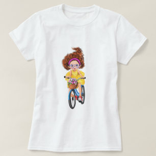 Feliz Chica Con Un Regalo De Camiseta En Bicicleta