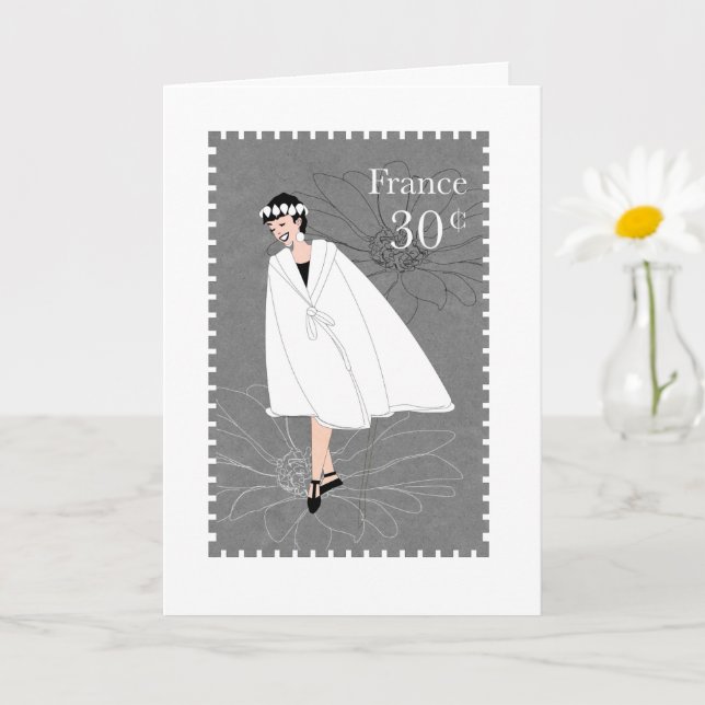 Feliz Chica Francia Stamp Art Doble Tarjeta de fel (Planta pequeña)