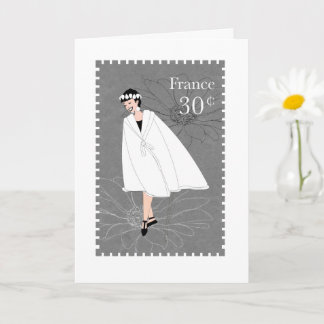 Feliz Chica Francia Stamp Art Doble Tarjeta de fel