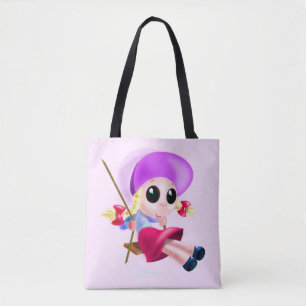 Feliz Chica girando hacia la bolsa