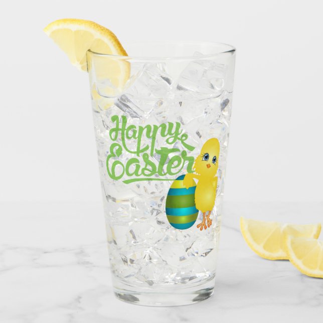 Feliz Chick de Pascua y Huevo Glass (Anverso (hielo))