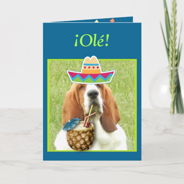 "¡Feliz Cinco de Mayo!" Tarjeta w/Basset y bebidas (Anverso)