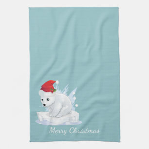 Feliz cocina navideña toalla polar oso