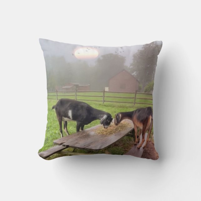 Feliz Cojín decorativo de cabras al atardecer (Anverso)
