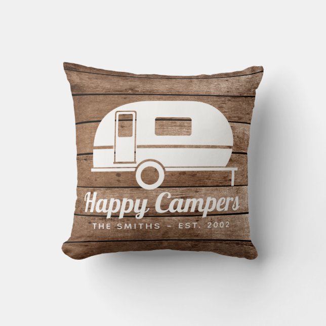 Feliz Cojín decorativo de Camping de Madera Rusa (Anverso)