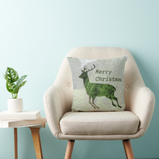 Feliz Cojín decorativo de venado navideño