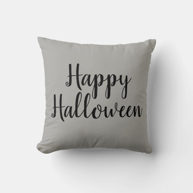 Feliz Cojín decorativo gris de Halloween (Anverso)