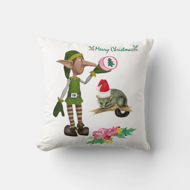 Feliz Cojín decorativo navideño, Elf Possum (Anverso)