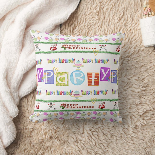 Feliz Cojín decorativo navideño, feliz cumpleaños (Manta)