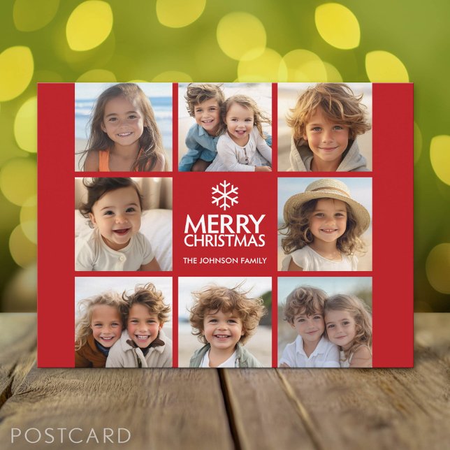 Feliz Collage de fotos de Navidad Blanco Rojo (Holiday Photo Postcard)