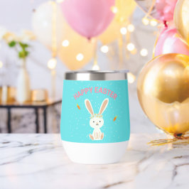 Feliz conejito blanco de Pascua en azul