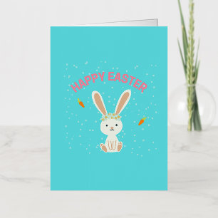 Feliz conejito blanco de Pascua en azul