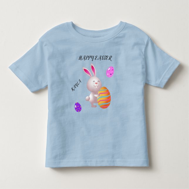 Feliz conejo de Pascua y camiseta pequeña con huev (Anverso)