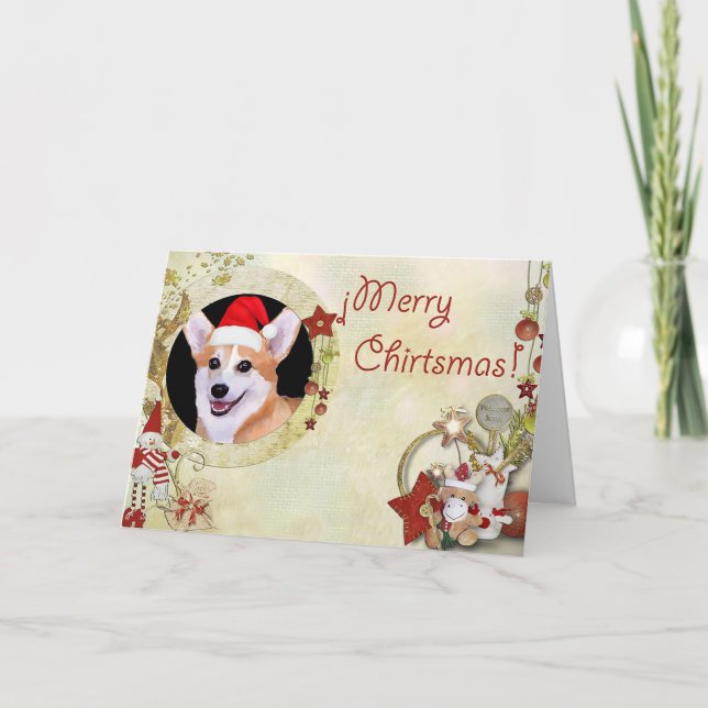 Feliz Corgi de Navidad con Santa Hat (Anverso)