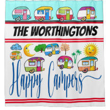 FELIZ CORTINA DE DUCHA DE CAMPAMENTOS