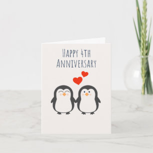 Feliz cuarto aniversario- Cuta tarjeta pingüina