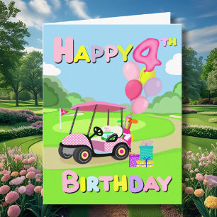 Feliz cuarto cumpleaños, tarjeta de golf Polka Dot