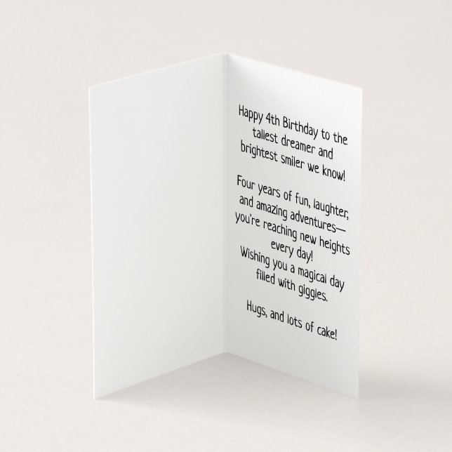 Feliz cuarto cumpleaños - Tarjeta para niños (Interior)