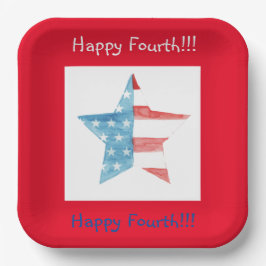 FELIZ CUARTO PLATOS DE PAPEL ROJO (STAR)