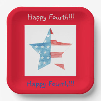 FELIZ CUARTO PLATOS DE PAPEL ROJO (STAR)