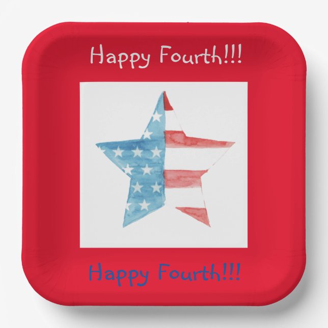 FELIZ CUARTO PLATOS DE PAPEL ROJO (STAR) (Anverso)