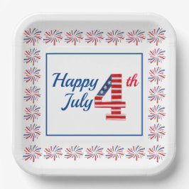 Feliz cuatro de julio plato de papel cuadrado de 9