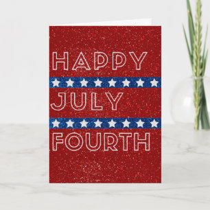 Feliz cuatro de julio tarjeta de purpurina