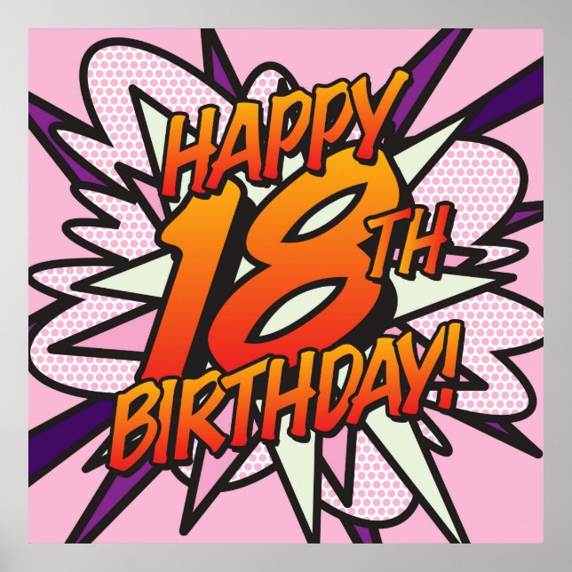 FELIZ CUMPLEAÑOS 18 Comic Retro Divertido Arte Pop (Frente)