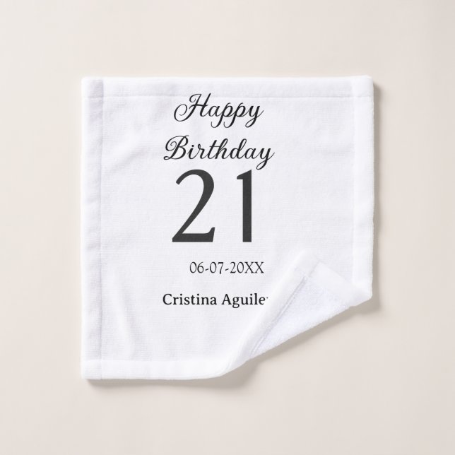 Feliz cumpleaños 21 letras negritas nombre simple  (Toallita)