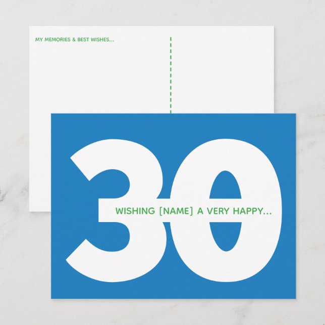 Feliz Cumpleaños 30 Tarjetas Postales de Hito en A (Anverso / Reverso)