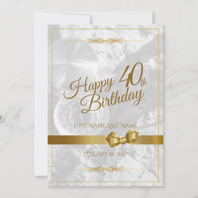 Feliz cumpleaños 40 con lazo dorado (Anverso)
