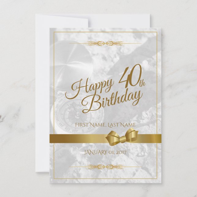 Feliz cumpleaños 40 con lazo dorado (Anverso)