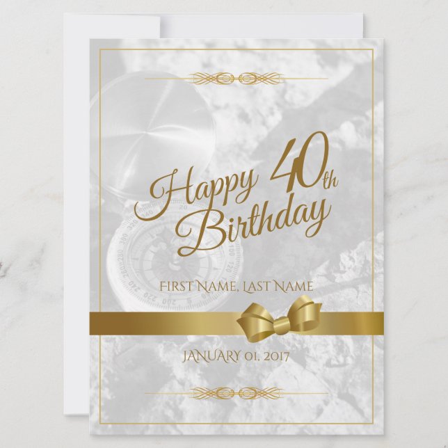 Feliz cumpleaños 40 con lazo dorado (Anverso)