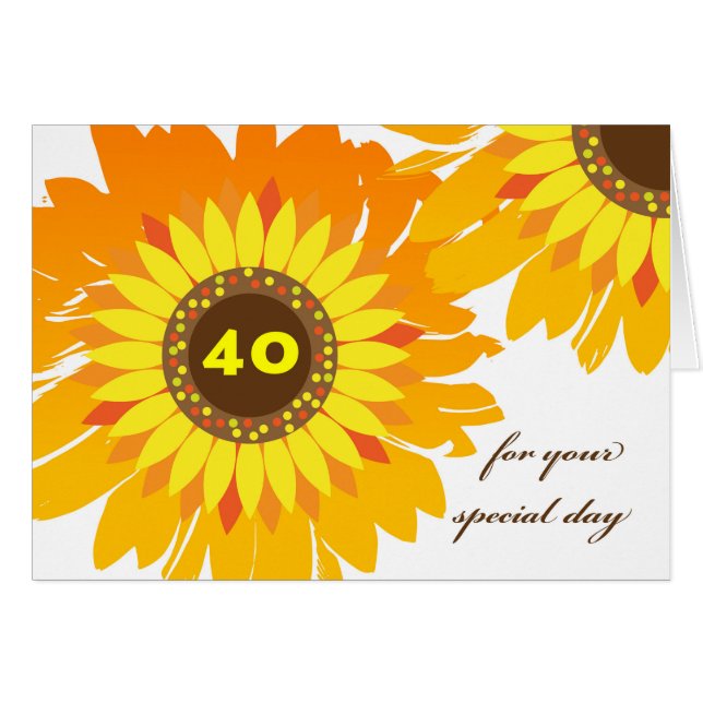 Feliz cumpleaños 40, diseño de girasoles (Anverso (Horizontal))