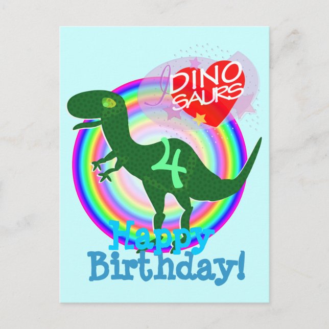 Feliz cumpleaños 4 años de postal de T-Rex Dino (Anverso)