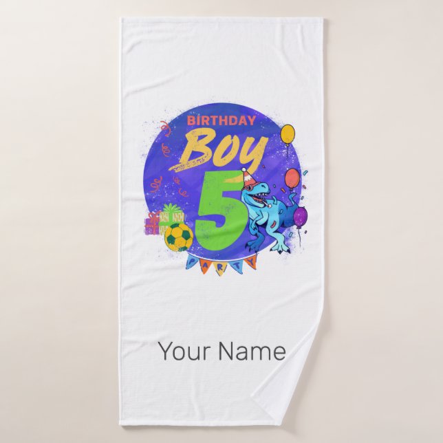 Feliz cumpleaños 5 Dinosaurio por quinto cumpleaño (Toalla de baño)