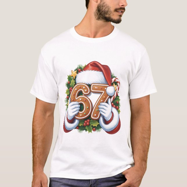 Feliz cumpleaños 67 camiseta de Navidad de pan de  (Anverso)